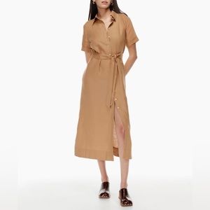 BNWT Aritzia Wilfred Black Eleta Button down Linen Shirt Midi Long Dress S
